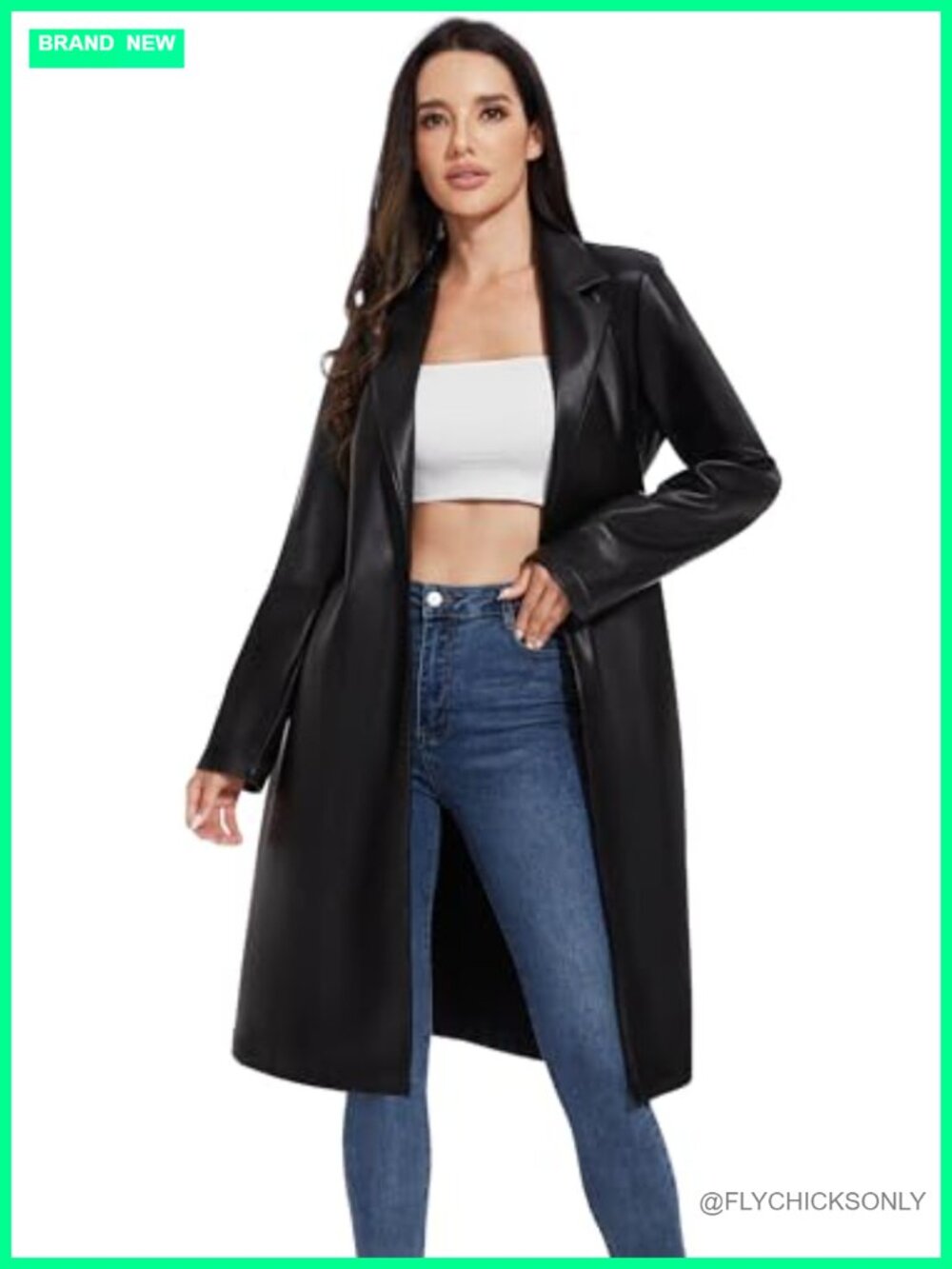 Faux Leather Trench Coat Long Sleeve Moto Biker Jacket Plus Size Lightweight